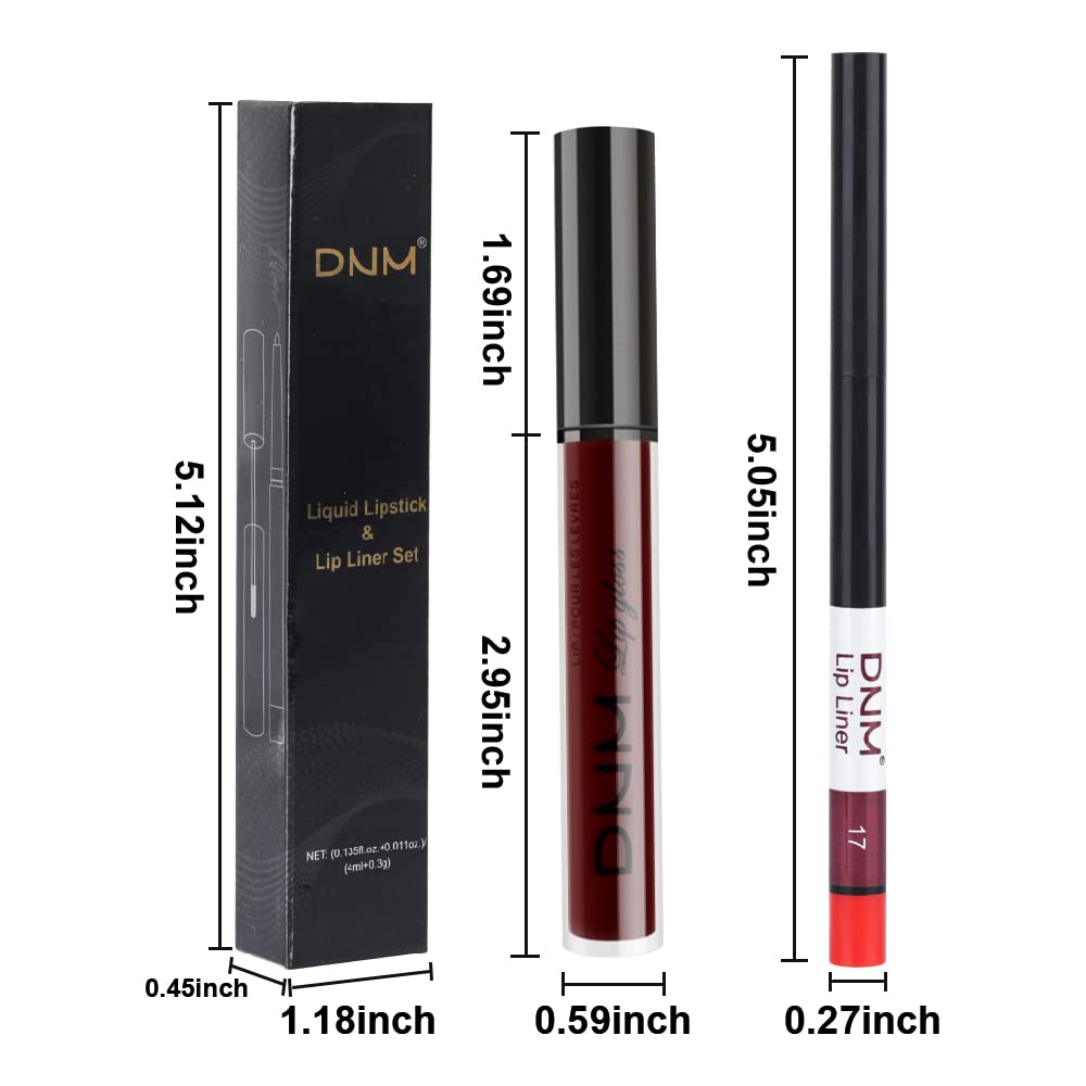 evpct 2Pcs Dark Deep Burgundy Red Matte Lipstick and Lip Liner Makeup Set for Women Dark Blood Red Liquid Matte Brown Lipstick Lip Liner Stain long lasting waterproof Permanent Lipsticks 24 hours 17#
