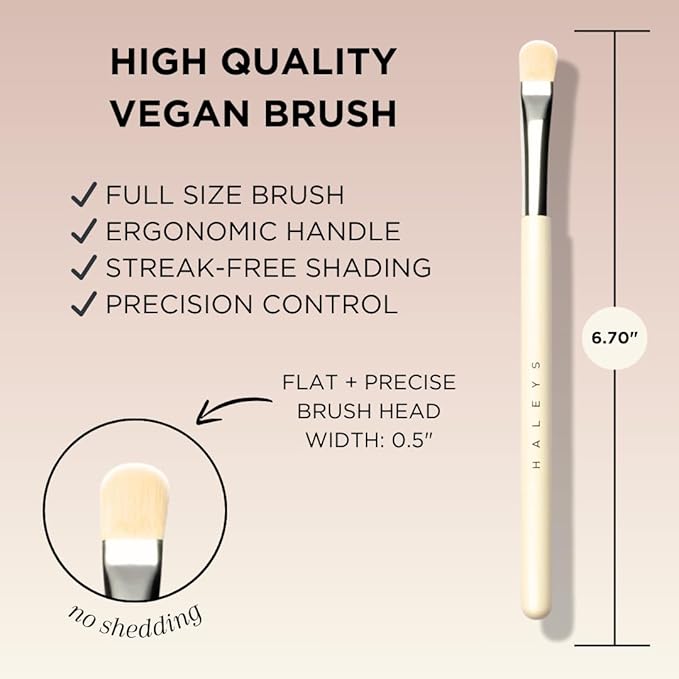 HALEYS Lid Eyeshadow Brush, Medium Flat Tapered Brush, Easy Blending and Shading for Building Eyeshadow Color, High-end Synthetic Bristles, Multi-tasking, for Cream and Powder Makeup, Vegan + CF