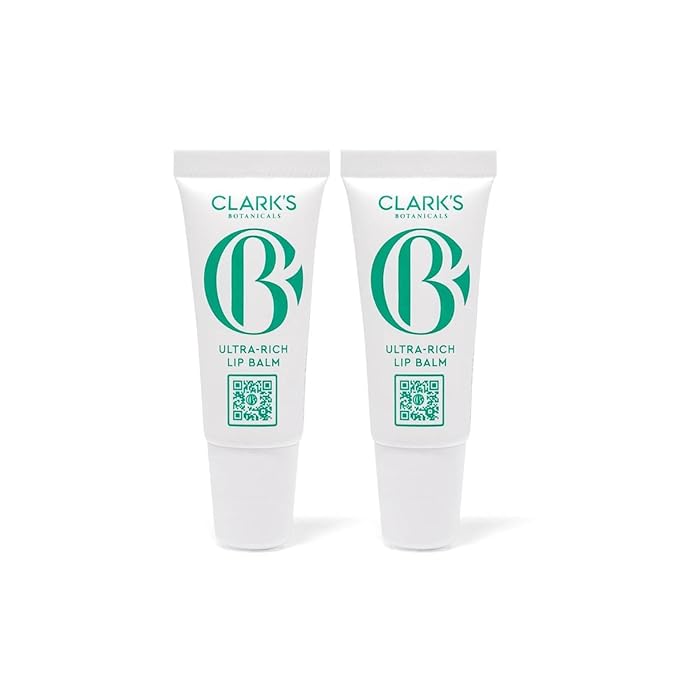 Clark's Botanicals Mini Ultra Rich Lip Balm: Travel Size Plumping Moisturizer with Collagen and Shea, Mango & Avocado Butter + Vitamin E, Stimulating Organic Lip Treatment | 0.13 fl oz (Pack of 2)