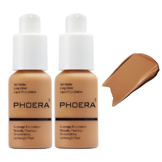 2 Pack PHOERA Foundation 106 Warm Sun Makeup,Full Coverage Foundation for Women and Girls