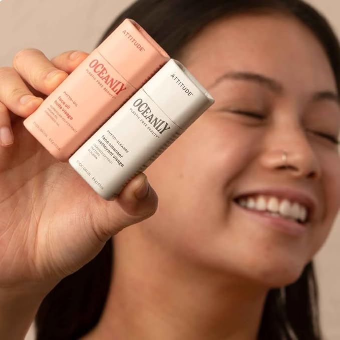 ATTITUDE Oceanly Aging Skin Daily Facial Care Routine Box Set, EWG Verified, Plastic-free, Plant and Mineral-Based Ingredients, Vegan and Cruelty-free, PHYTO AGE, Set of 4 Travel Size Bars