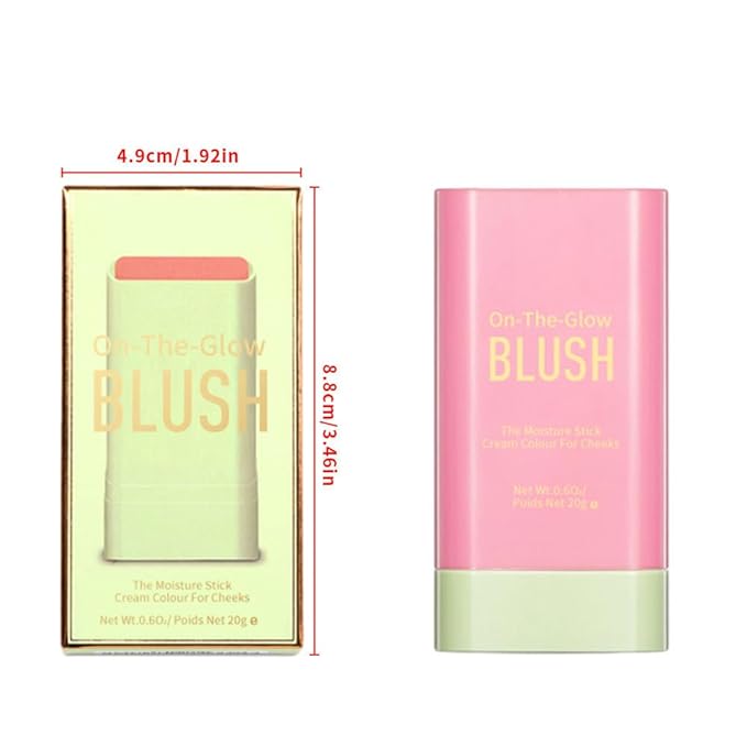 3-in-1 Cream Blush Stick for Cheeks Lips Eyes, Waterproof Natural Finish Tinted Makeup Stick, Hydrating Multi-Use Blush Balm