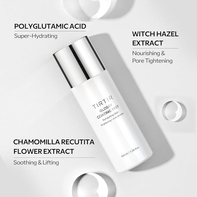 TIRTIR Glossy Coating Mist 3.38 fl. oz, Illuminating Polyglutamic Acid Face Mist for Fresh, Glowing Skin,Cooling, Soothing, Makeup Prep Spray