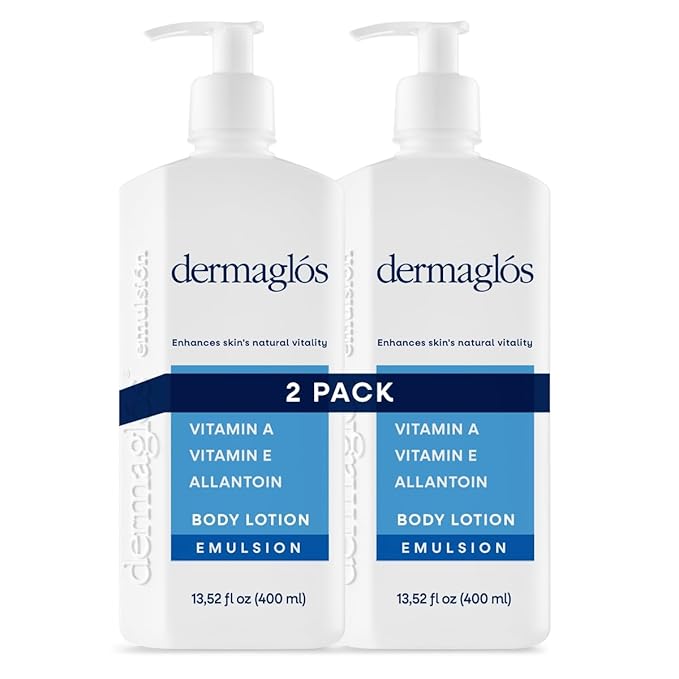 Dermaglos 2-pack Moisturizing Body Lotion for Dry Skin with Extra Vitamin A, Vitamin E & Allantoin | Hydrating & Regenerating formula for Stretch Marks, Tattoos, Scars & Wrinkles | 13.52 Fl Oz.