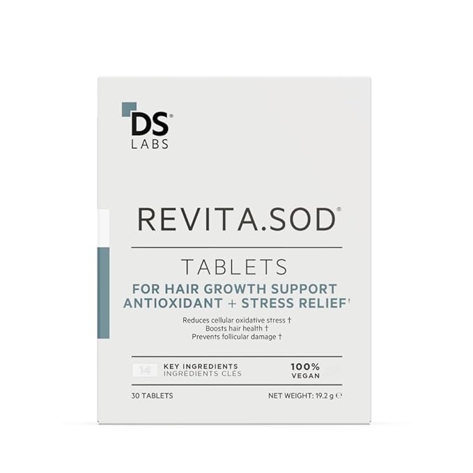 DS Labs Revita.SOD Hair Support Tablets for Men & Women, Daily Supplement with Superoxide Dismutase, Zinc & Ashwagandha, Supports Hair Strength, Density & Visible Shedding Reduction, 30 Tablets