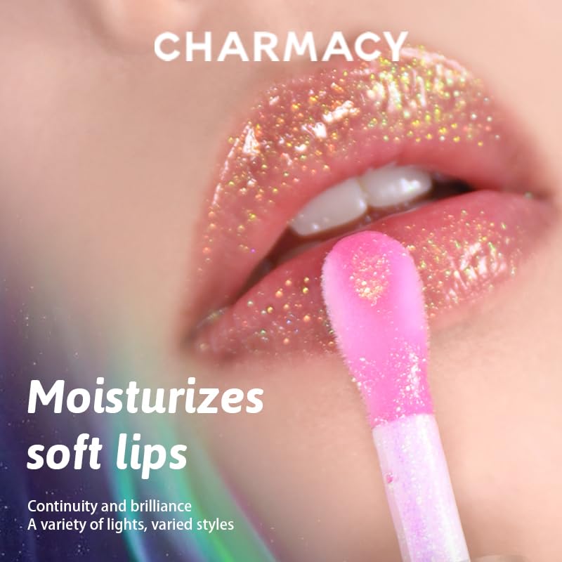 CHARMACY Aurora Chameleon Moisturizing Lip Gloss, MultiColor Shifting Shimmer Lip Gloss, Hydrating Non-Sticky Formula Glitter Lip Glaze, Easy to Apply, Long-Lasting, High-Shine Sheer Finish #04
