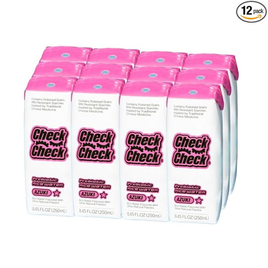 CheckCheck Prebiotic Rice Water, Dawn, Dusk, and Azuki, 12 Pack, 8.45 fl oz Bottles (12 Pack, Azuki)