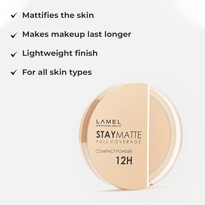 Lamel Stay Matte Compact Powder - Light Natural Coverage - Universal Neutral Undertone - Cruelty Free - Beige - N.404