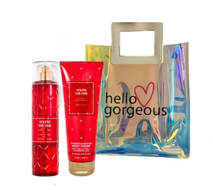 White Barn - Bath and Body Works - Gift Set 2 Piece Bundle - with Gift Bag HELLO GORGEOUS (You're The One)