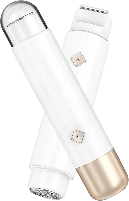 Bikini Trimmer for Women - 2 in 1 Electric Body Hair Trimmer for Silky Skin, Cordless Body Shaver for Travel, IPX7 Waterproof & Easy to Clean, Replaceable Ceramic Blade Heads (White)