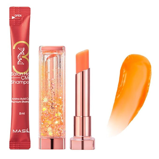 [SET] CORINGCO Sparkle Cute Color Changing Lip Balm｜ Colored Lip Cream Lip Gloss, Glitter Lip Care Lip Pack Birthday Gift Glitter Gift Sequin Shiny Spangle Lipbalm (#02 Fairy Forest)