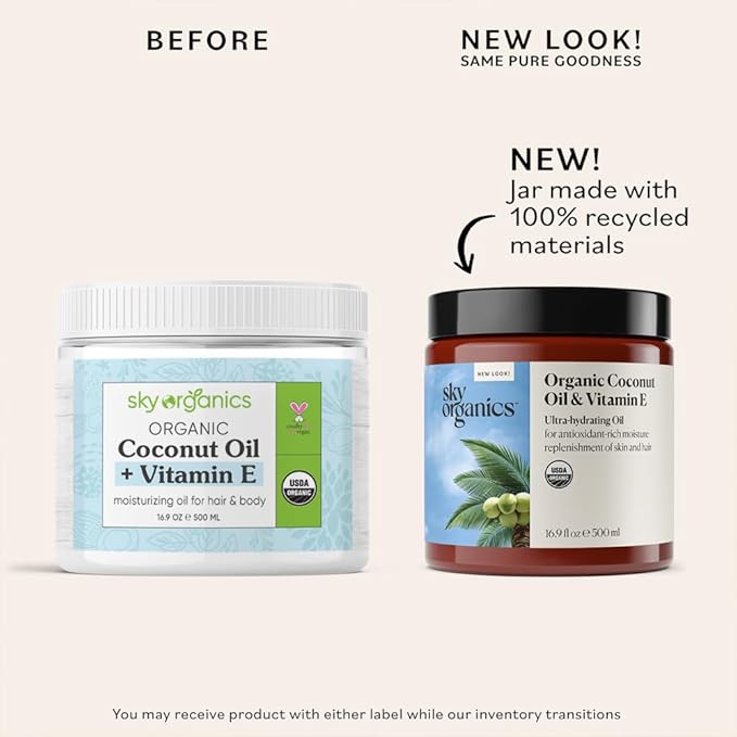 Sky Organics - Organic Coconut Oil & Vitamin E, 16.9 fl oz - Skin & Hair Ultra-Hydrating Oil - Fatty Acids & Antioxidants - Natural, Vegan & Cruelty Free - Skin Care & Hair Care w Ebook