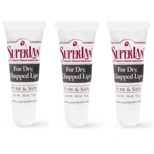 Organic Lanolin Lip Balm For Dry, Cracked, Chapped Lips By Superlan - Natural Lip Moisturizer With Ultra-Pure Medical Grade Lanolin & Jojoba Oil- Kosher Chapstick for Men Women & Children, (3 Pack)