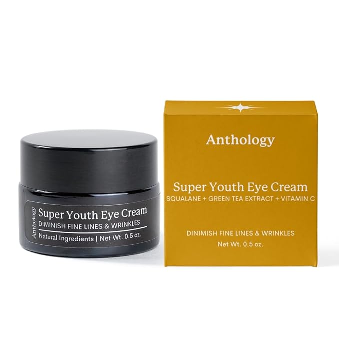 ANTHOLOGY Super Youth Eye Cream for Wrinkles & Dark Circles | Anti-aging Under Eye Cream with Peptides, Organic Aloe Vera & Vitamin C | Daily Use Intense Hydration | 0.5 fl oz 15 ml