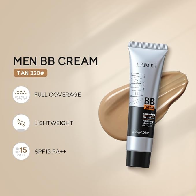 AKARY Hydrating Men BB Cream SPF 15 PA++, Full-Coverage Foundation&Concealer, Mens Face Moisturizer Cream Evens Skin Tone, Oil Control and Cover Flaws, Natural Finish for All Skin Types, Chocolate 420