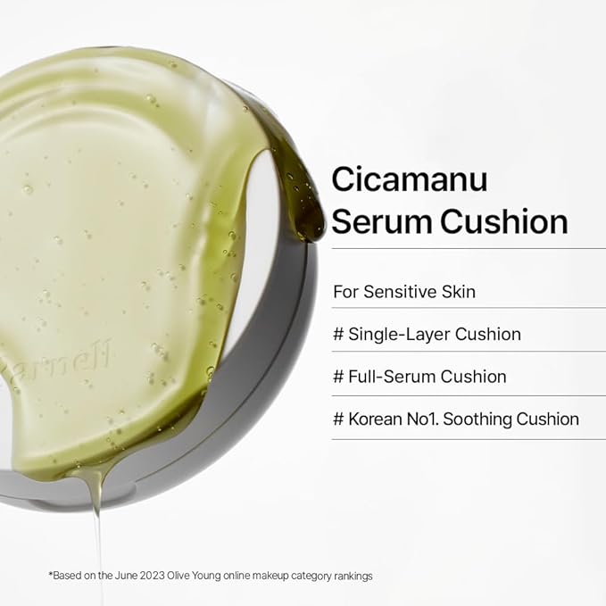 Parnell Cicamanu Serum Cushion - Moisturizing Foundation for Soothing, Coverage, Glass Skin and Lightweight for Sensitive and Dry Skin Pearl Skin (0.52 Fl Oz) (15W)