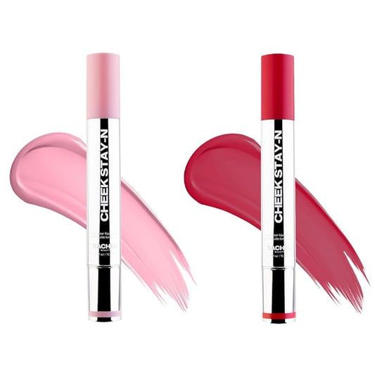 Sacheu Cheek STAY-N Liquid Blush for Cheeks — High Pigment, Buildable, Lightweight Cream Blush Infused With Squalane, for Dewy Radiant Flushed Cheeks — Long-lasting & Cruelty Free, Flirt Mode Duo