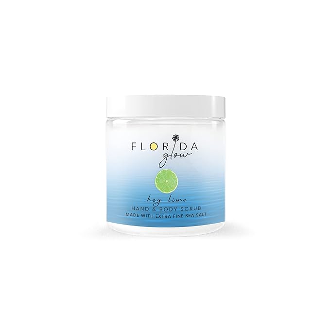 Sea Salt Body Scrub by Florida Suncare - Ocean Salt Body Polish Infused with Marine Algae - Exfoliating Face and Body Scrub - Facial Scrub Exfoliator to Tackle Acne (Key Lime, 12.1 oz)