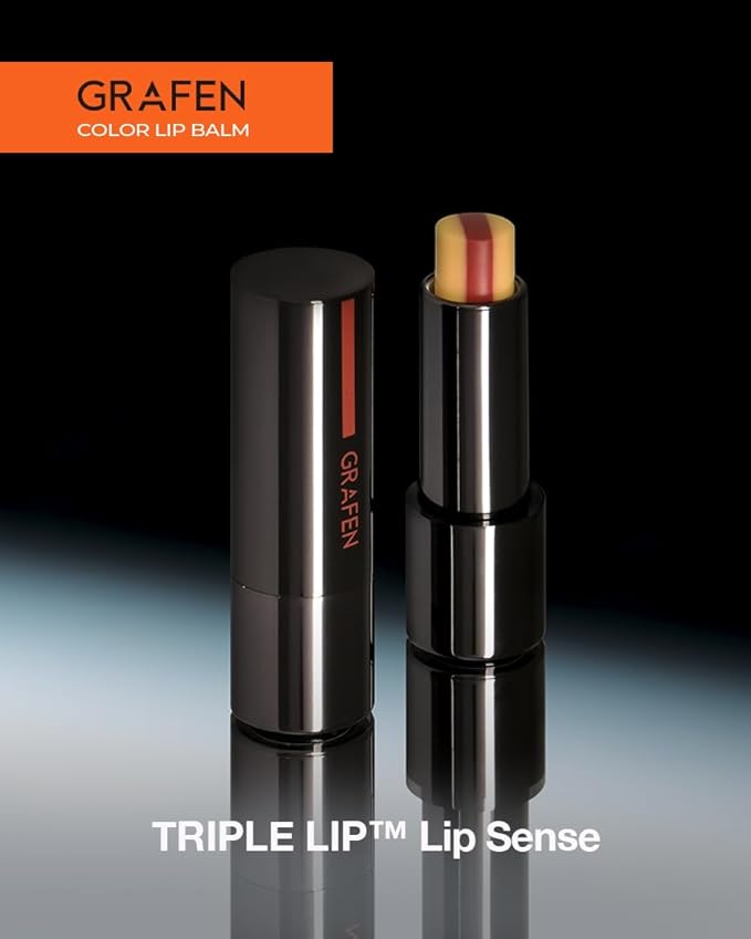 GRAFEN Triple Color Lip Balm Coral Red 0.13 oz | Tinted Lip Balm for Men | Korean Lip Butter Triple Layers of Lip Care & Coloring | Metal Container & Magnetic Cover.