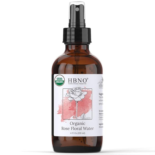 HBNO California Bottled Organic Rose Water for Face 4 fl oz (120ml) - USDA Certified Organic Rose Water Spray for Cleansing- Pure Rosewater for Hair - Rosewater Face Mist