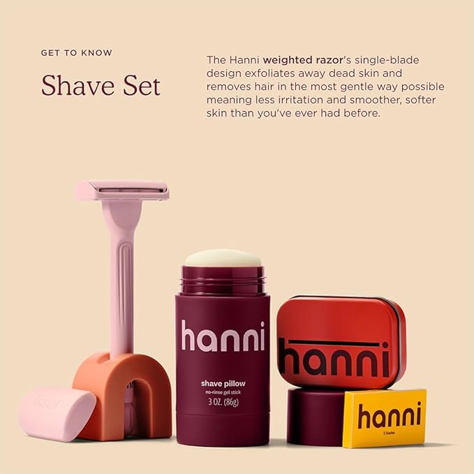 HANNI Shave Starter Set, Saftey Razor with Blades and Shaving Gel, Unisex Grooming Kit for Smooth, Soft Skin, Hair Removal Gift Set for All Skin Types, Blush