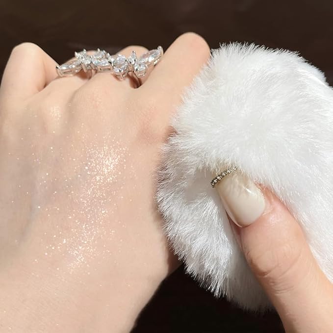 Highlight Glitter Powder Ball,White Shimmer Highlighter Makeup Powder Puff,Comfortable and Cute Plush Long-Lasting Body Shine for Various Occasions