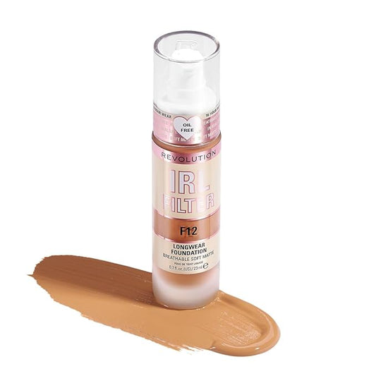 Revolution Beauty, IRL Filter Longwear Foundation, Soft & Breathable Formula, Medium to Full Coverage, Matte Finish, F12, 0.7 Fl. Oz