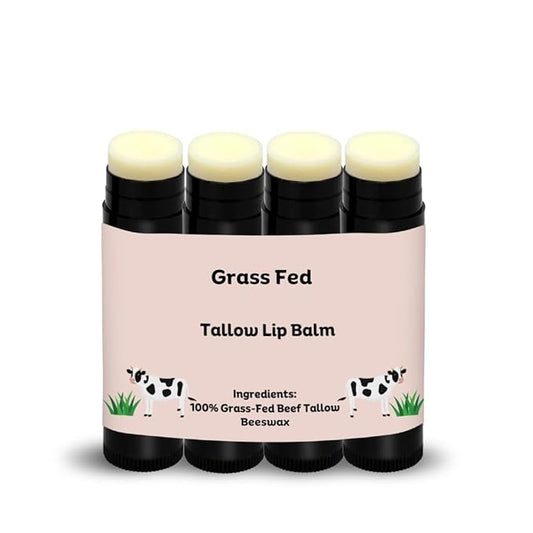 Beef Tallow Lip Balm 100% Grass Fed & Organic, Animal Based Skincare, Carnivore Beauty, Natural Hydrating (4 Pack), Black