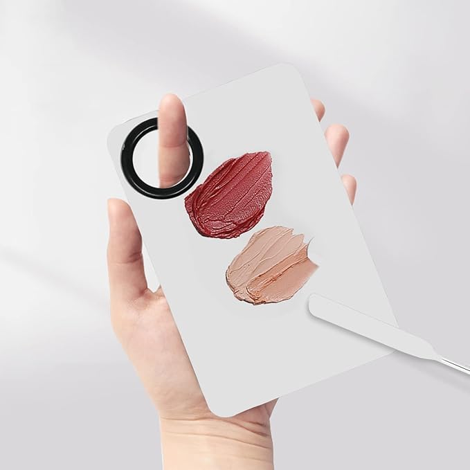 Honbay 1PCS Stainless Steel Makeup Spatula and 1PCS Makeup Mixing Palette with PU Leather Cover for Cosmetic Foundation Pigment Blending