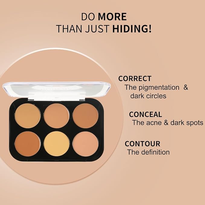 Corlo Contour Palette Concealer Correct, 6 Colors Cream Concealer Full Coverage Foundation Palette for Dark Circles Makeup (Medium)