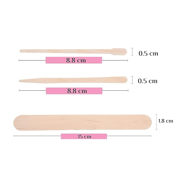 Mibly 3 Style 150 Pcs Assorted Wooden Wax Sticks for Body Legs Face and Small Medium Large Sizes Eyebrow Waxing Applicator Spatulas for Hair Removal or Wood Craft Sticks