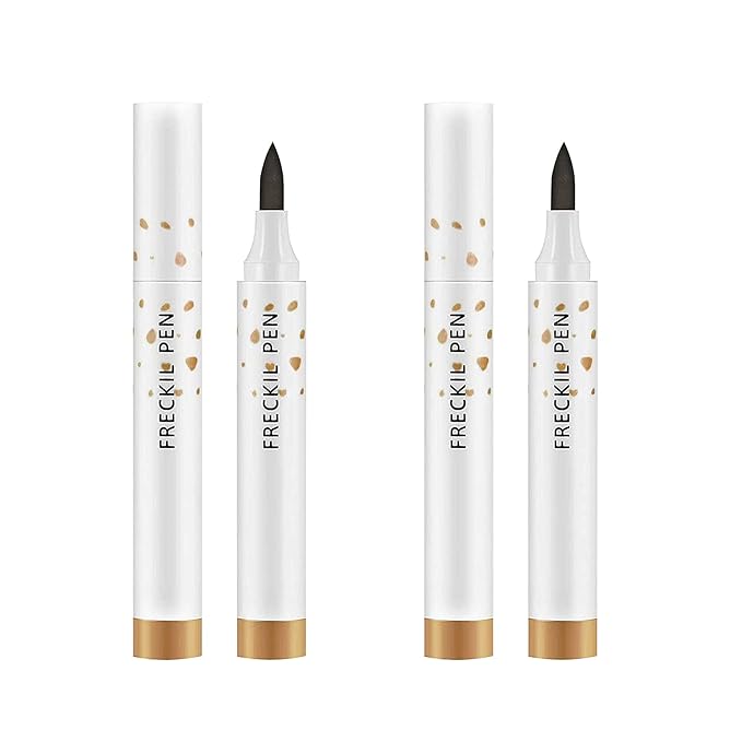 2 Pcs Freckle Pen Set, Natural Lifelike Fake Freckles Makeup Pen Magic Brown Color Freckles Makeup Tool Long-Lasting Waterproof Dot Spot Pen for Effortless Sunkissed Makeup (Light Brown)