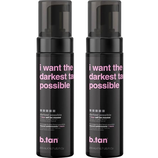b.tan Ultra Dark Self Tanner Mousse Bundle | I Want The Darkest Tan Possible - Fast, 1 Hour Express Sunless Tanning Foam, Golden Bronzing Glow, Face & Body, No Fake Tan Smell, 6.7 Fl Oz, Pack of 2
