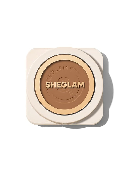 SHEGLAM SKin-Focus Full Coverage Powder Foundation Oil-Control Lightweight Face Pressed Powder Makeup-Chestnut