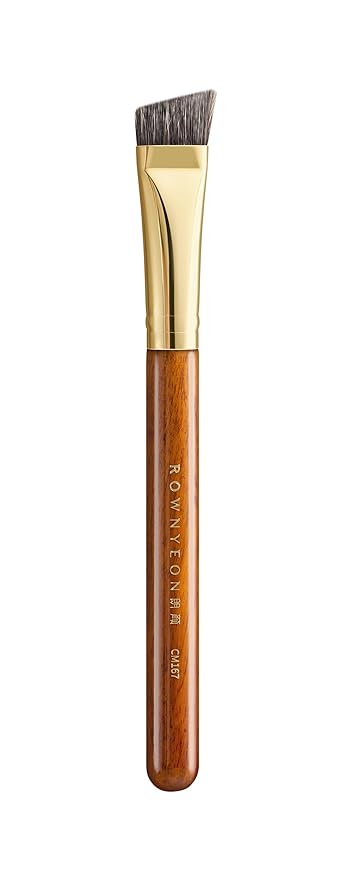 Desert Oak Series Flat Angled Eyebrow Brush - Straight Edge Design for Natural Hair-Like Strokes, 50% Weasel & Goat Hair Blend, Ebana Handle & Brass Ferrule (CM 167)