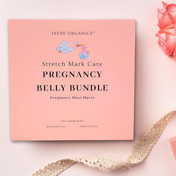 Belly Bundle by Irene Organics - Organic Belly Butter and Oil for Pregnancy Stretch Mark Prevention and Treatment - Award Winning Skincare For Pregnancy and Postpartum - Mother's Day Gift Set (Large)