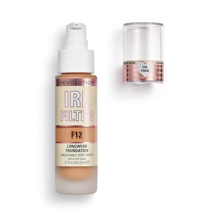 Revolution Beauty, IRL Filter Longwear Foundation, Soft & Breathable Formula, Medium to Full Coverage, Matte Finish, F12, 0.7 Fl. Oz