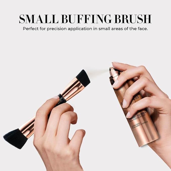 LUMINESS Silk Airbrush Spray Foundation & Buffing Brush Kit – Full Coverage Foundation & Dual-Sided Buffing Brush - Buildable Coverage, Anti-Aging Formula Hydrates & Moisturizes (Shade - Tan Dark)