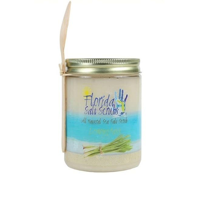 Sea Salt Body Scrub by Florida Suncare - Ocean Salt Body Polish Infused with Marine Algae - Exfoliating Face and Body Scrub - Facial Scrub Exfoliator to Tackle Acne (Lemongrass, 3.3 oz)