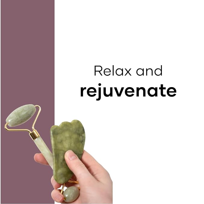 Saturn by GHC Authentic Rose Quartz Jade Roller & Gua Sha Set – Premium Facial Massage Tools for Skin Revitalization and Toning