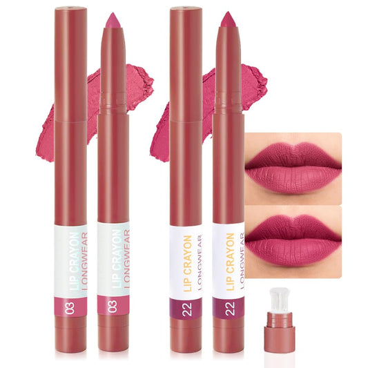 BINGBRUSH Matte Lip Crayon Set – Longwear, Waterproof, Velvet Finish, Built-in Sharpener, Smooth Lip Liner & Gloss (03#+22#, 2 Count (Pack of 1))