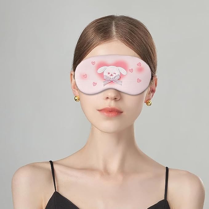 PERFECTSIGHT Rabbit Sleep Eye Masks, Cute Plush Sleep Eye Cover Lightweight Adjustable Eyeshade Faux Fur Mask Cover for Women Men Travel Nap, Heart Bunny