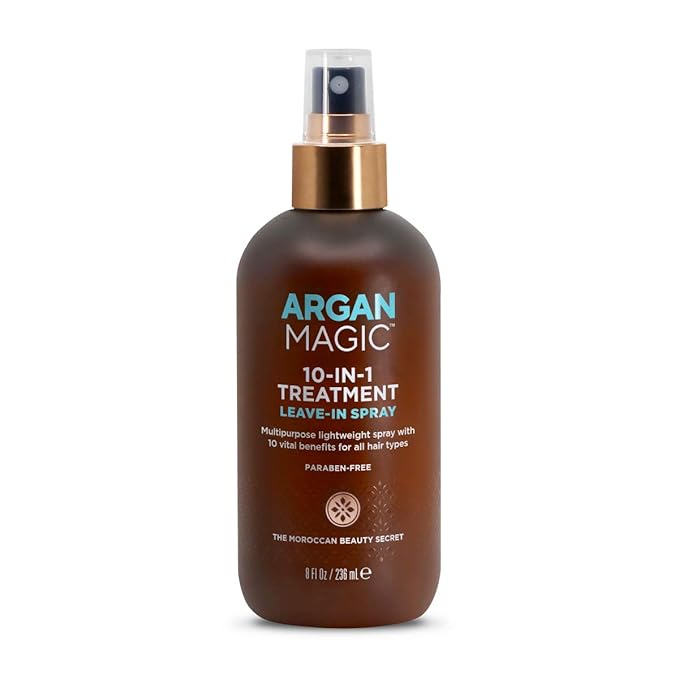 Argan Magic 10 in 1 Hair Treatment & Stylizing Multipurpose Leave in Spray for all Hair Types | Made in USA | Paraben Free | Cruelty Free (8 oz)
