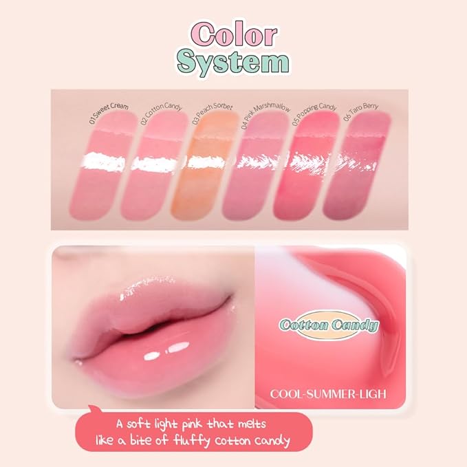 ETUDE Over Glowy Lip Gloss #2 Cotton Candy | Non-Sticky Vegan Lip Tint | Moisturized & Long-lasting Lip Gloss | Daily Tint for Dry Lips, Korean Makeup, K-beauty, Perfect for Gift