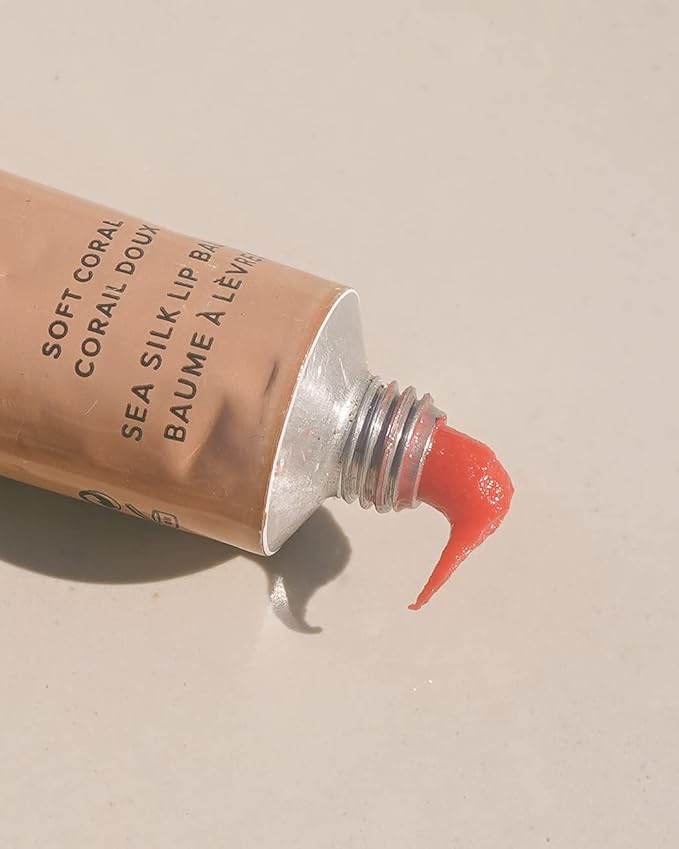 MARA - Natural Sea Silk Lip Balm With Algae + Moringa | Non-Toxic, Plant-Based Skin Care, Hypoallergenic | Moisturize, Plump + Soothe Dry, Chapped Lips (Coral, 0.5 oz | 15 ml)