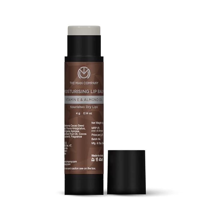 The Man Company Nourishing Lip Balm with Vitamin E, Almond & Olive Oil | Soft, Supple, Moisturizes | Free from Dry/Chapped Lips - 4gm