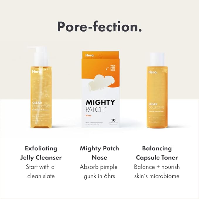 Mighty Patches for nose pores from Hero Cosmetics - XL Hydrocolloid Pimples, Zits and Oil - Dermatologist-Approved Overnight pore Strips to Absorb Acne nose Gunk (10 Count)