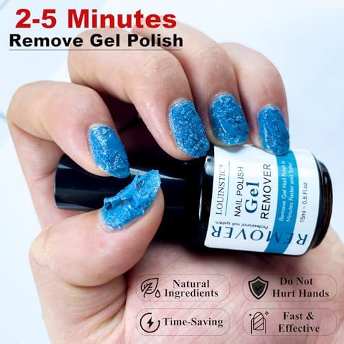 LOUINSTIC 2×15 ml Easy & Quick Gel Nail Remover Kit – Professional Gentle Acetone-Free Gel Polish Remover for Nails in 2–5 Minutes, No Soak or Foil, Includes Nail File – Home DIY Manicure & Travel