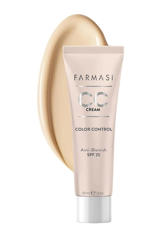 FARMASi CC Color Control Cream, Natural and Flawless Finish, Enriched Formula with Multimineral & Spf 25+, All-Day Hold, All Skin Types, 1 fl. oz, 01 Light