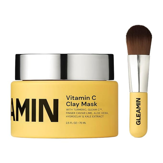 Gleamin Vitamin C Clay Mask for Dark Spots, Turmeric Clay Face Mask Skin Care, Deeply Cleanses & Refines Pores, Brightens Uneven Tone and Helps Improve Post-Blemish Scarring & Texture, Up to 20 Uses